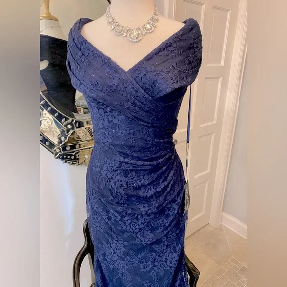 NWT La Femme Wedding Lace Rhinestone Classic Fitted Special Occasion Dress - Picture 5 of 16